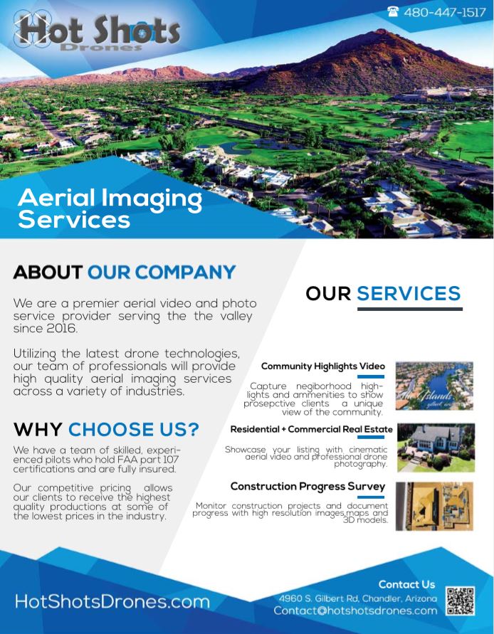 Hot Shots Drones and Aerial Imaging Services | 4960 S Gilbert Rd, Chandler, AZ 85249, USA | Phone: (480) 447-1517