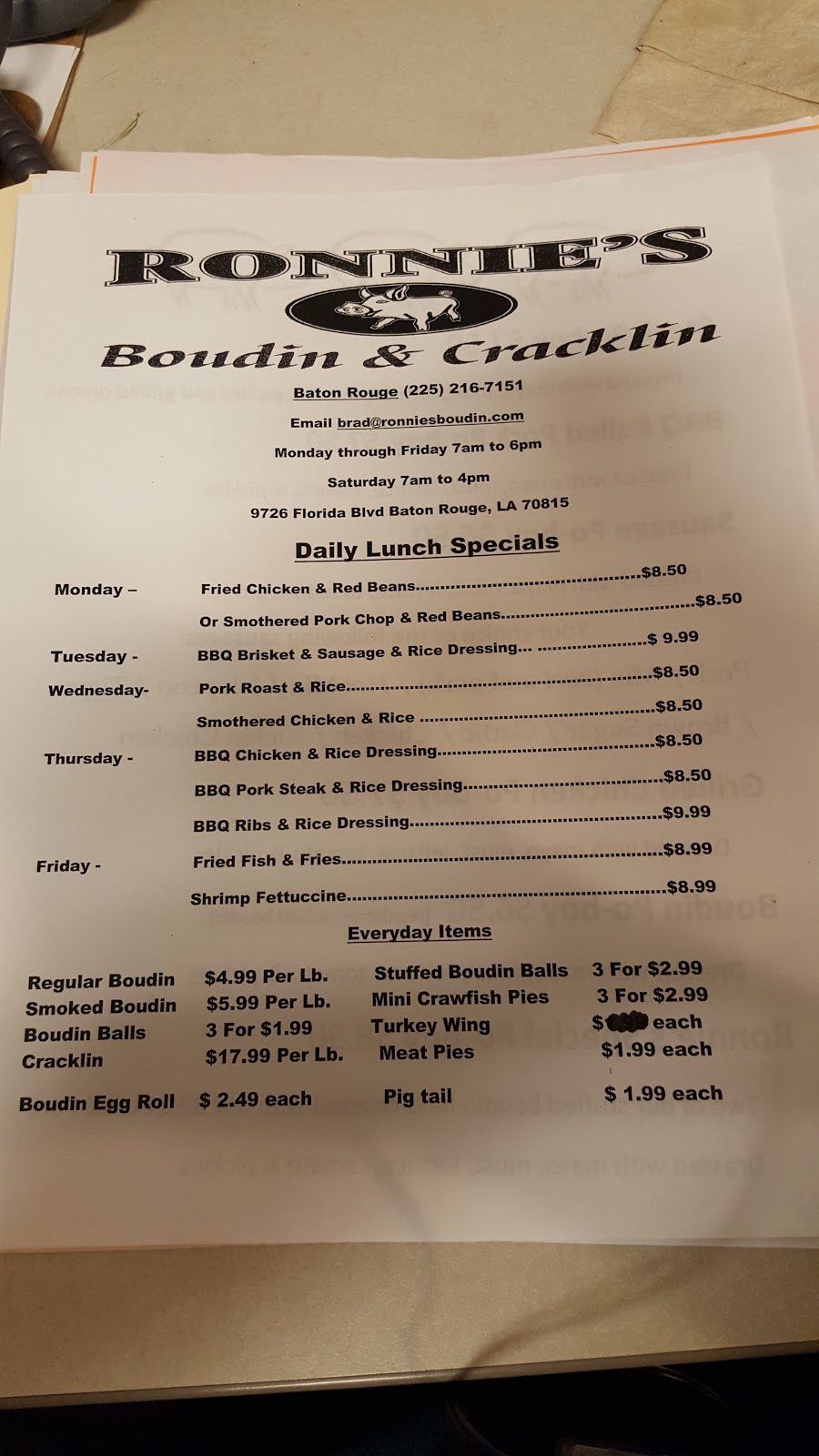 Ronnies Boudin & Craklin | 9726 Florida Blvd, Baton Rouge, LA 70815, USA | Phone: (225) 216-7151