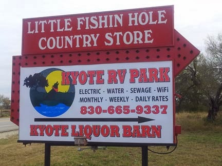 Kyote RV Park & Little Fishin Hole Country Store | 15285 TX-173, Bigfoot, TX 78005 | Phone: (830) 665-9337