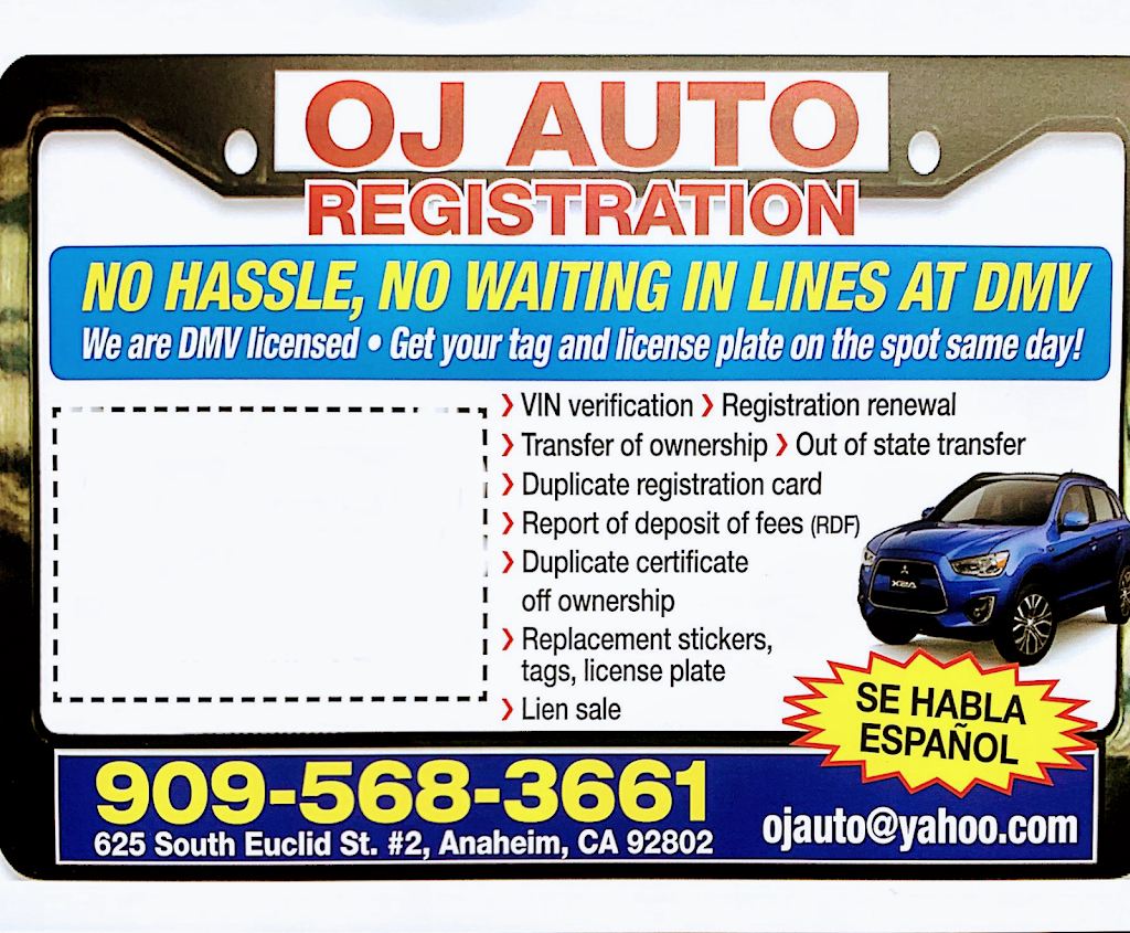 Ojs Auto Registration and DMV Services | 625 S Euclid St #2, Anaheim, CA 92802, USA | Phone: (909) 568-3661