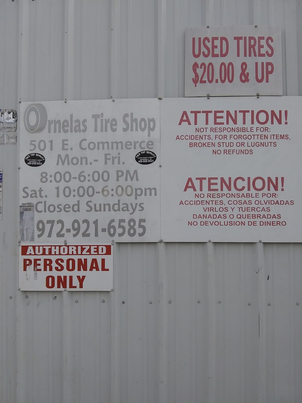 Ornelas Tire Shop | 501 Commerce St, Bardwell, TX 75101, USA | Phone: (972) 921-6585