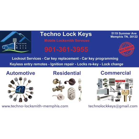 Techno Lock Keys | 5119 Summer Ave #102, Memphis, TN 38122, USA | Phone: (901) 361-3955