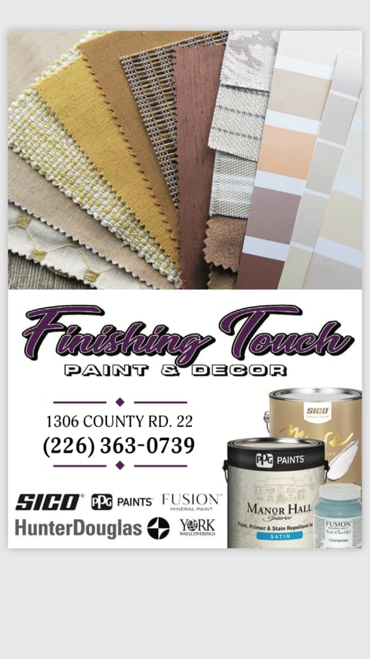 Finishing Touch Paint and Decor | 1306 Essex County Rd 22, Belle River, ON N0R 1A0, Canada | Phone: (226) 363-0739