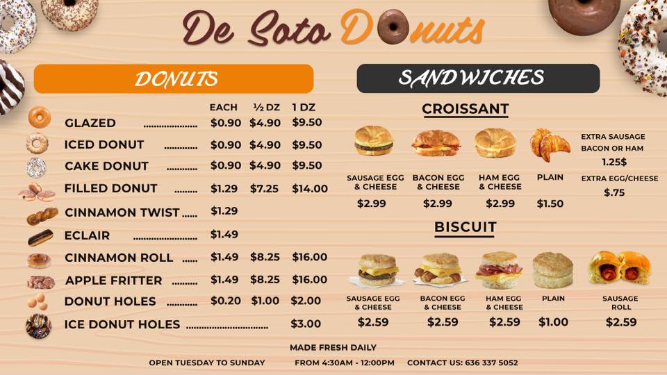 DeSoto Donuts | 2060 Rock Rd, De Soto, MO 63020, USA | Phone: (636) 337-5052