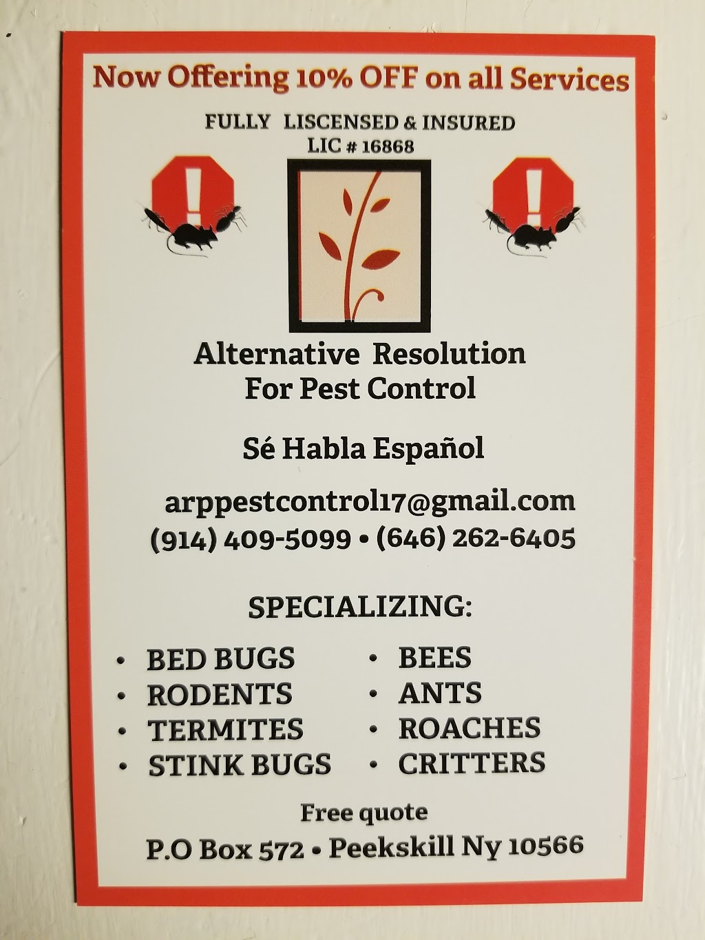 A.R.P Pest Control. | 47 Welcher Ave, Peekskill, NY 10566, USA | Phone: (914) 487-9857