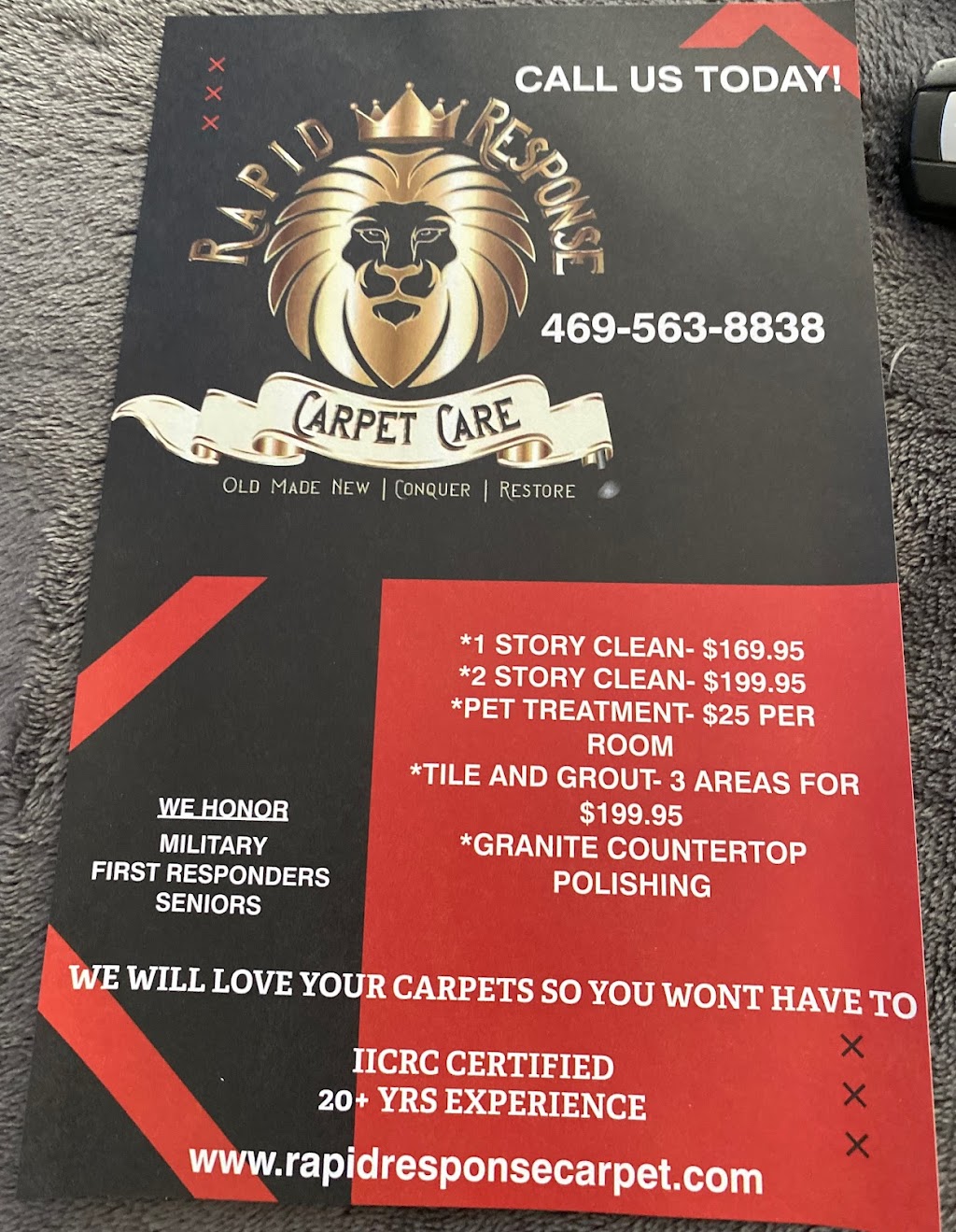 Rapid Response Carpet Care | 8420 Hanon Dr, Fort Worth, TX 76108, USA | Phone: (469) 202-0885