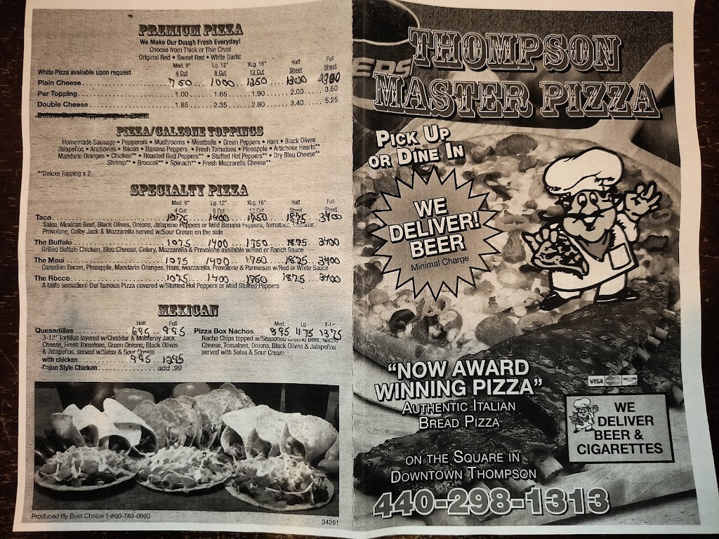 Thompson Masterpiece Pizza | 6725 Madison Rd, Thompson, OH 44086, USA | Phone: (440) 298-1313