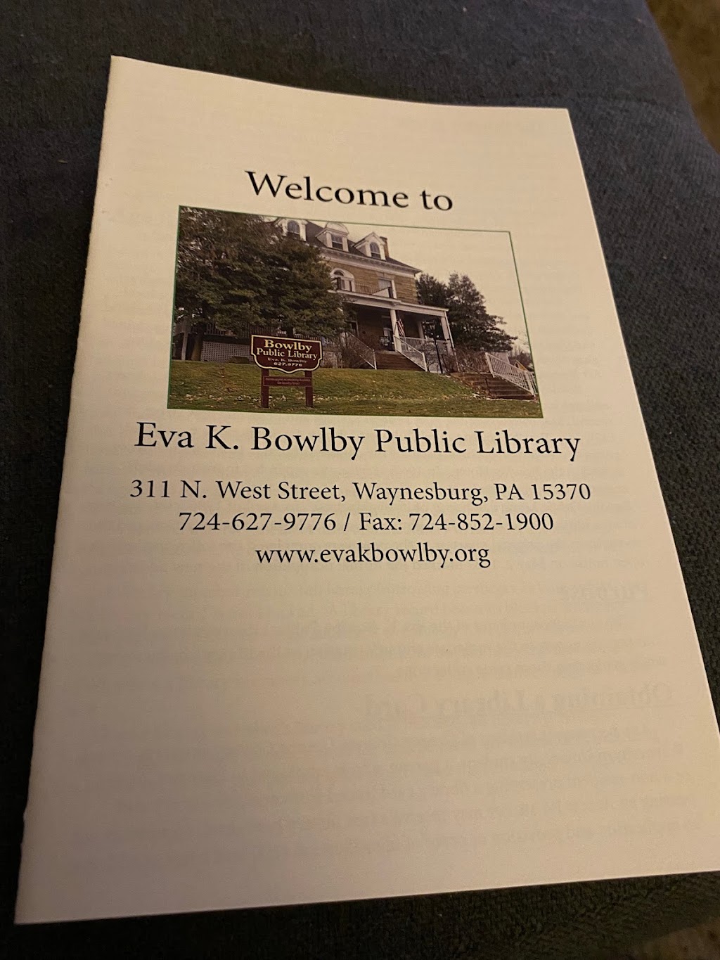 Eva K. Bowlby Public Library | 311 N West St, Waynesburg, PA 15370, USA | Phone: (724) 627-9776
