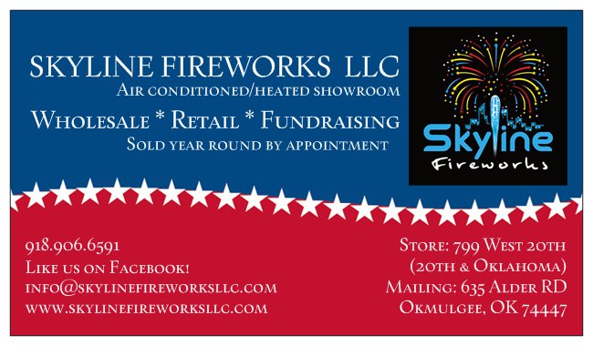 Skyline Fireworks LLC | 799 W 20 St, Okmulgee, OK 74447, USA | Phone: (918) 906-6591