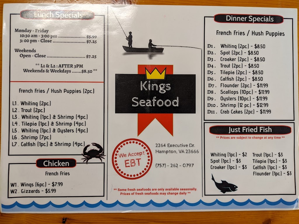 Kings Seafood | 2264 Executive Dr, Hampton, VA 23666, USA | Phone: (757) 262-0797