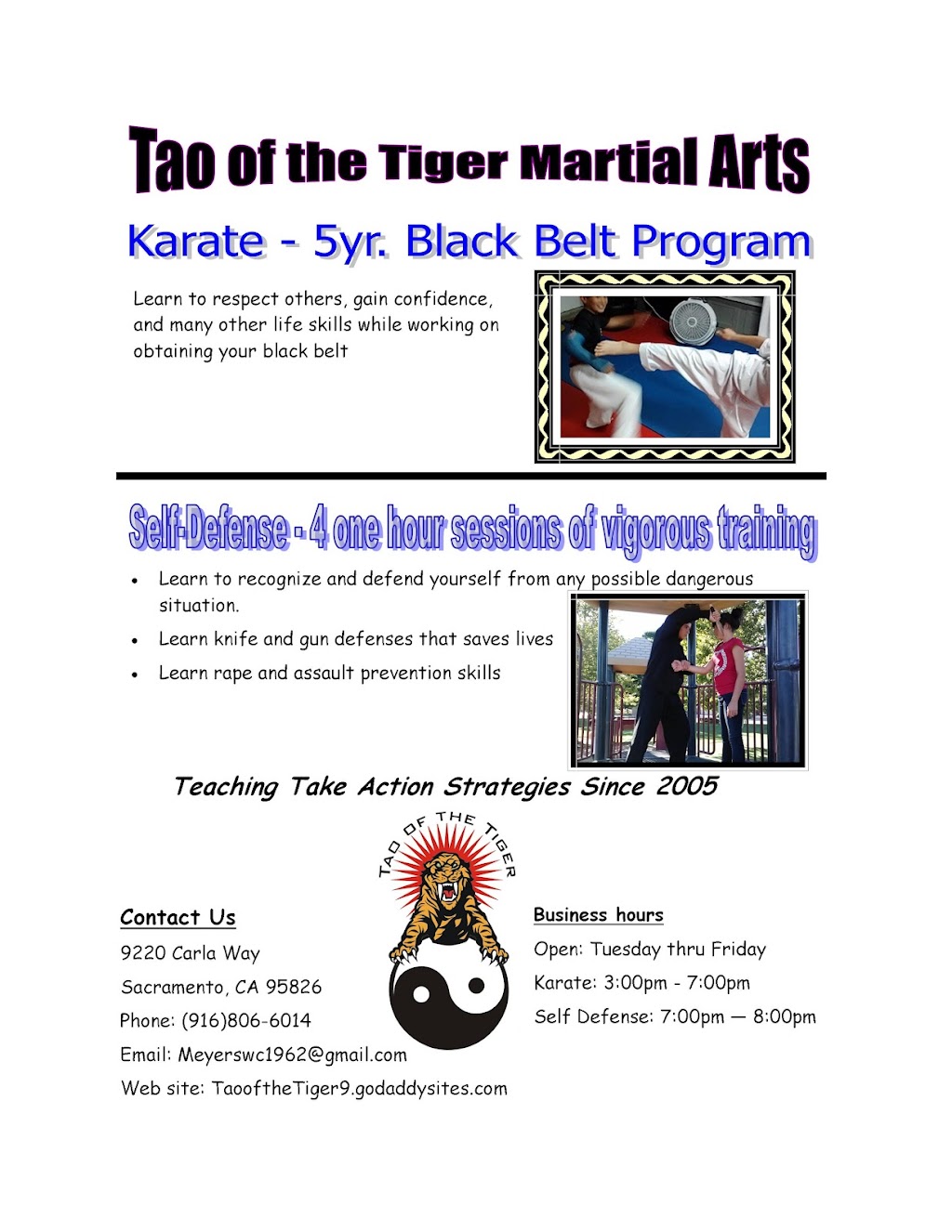 Tao of the Tiger Martial Arts | 9220 Carla Way, Sacramento, CA 95826, USA | Phone: (916) 806-6014