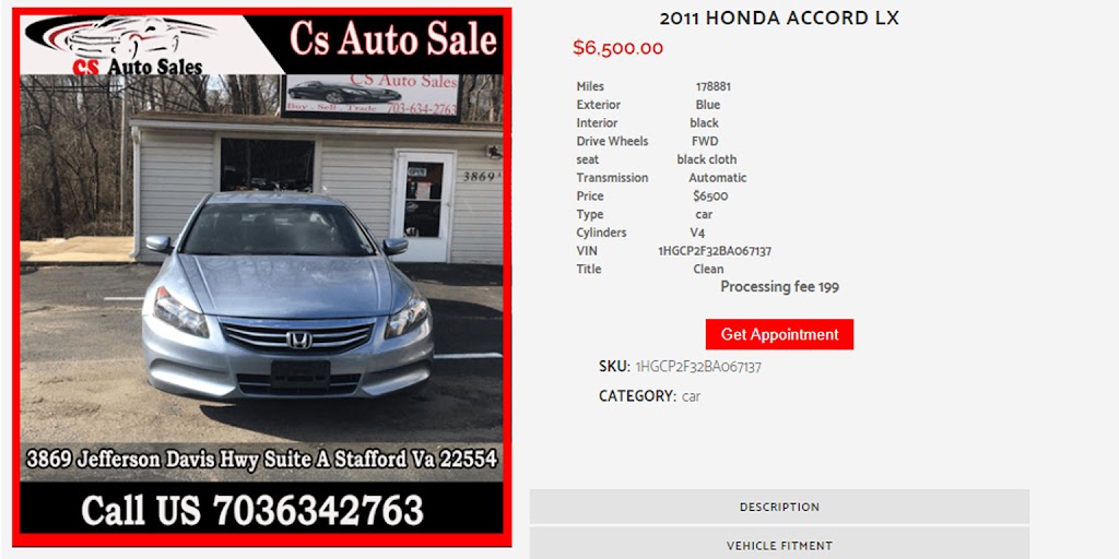 CS Auto Sales | 3869 Patriot Hwy A, Stafford, VA 22554, USA | Phone: (703) 634-2763