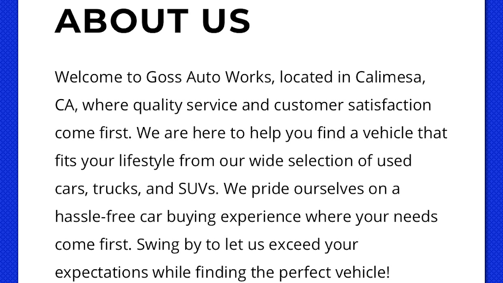 Goss Auto Works | 1096 5th St, Calimesa, CA 92320, USA | Phone: (909) 795-6179