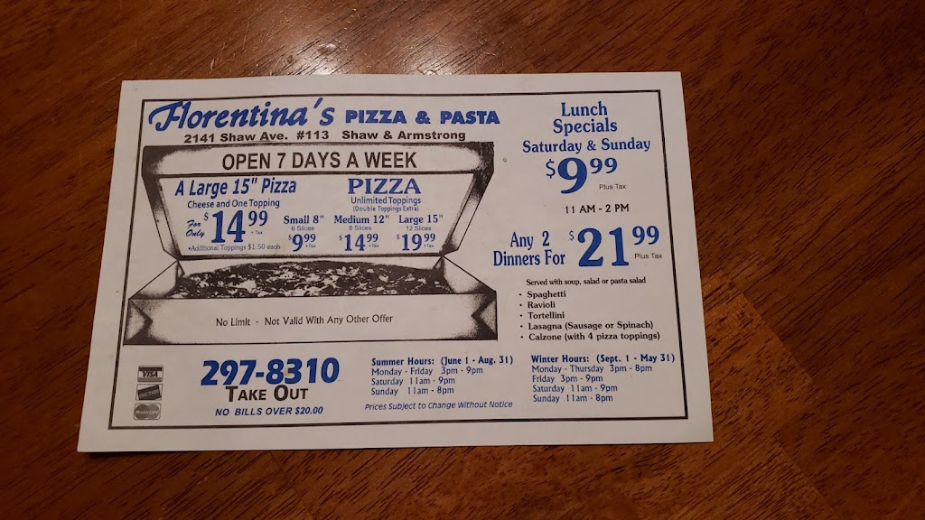 Florentinas Pizza & Pasta | 2141 Shaw Ave # 113, Clovis, CA 93611, USA | Phone: (559) 297-8310