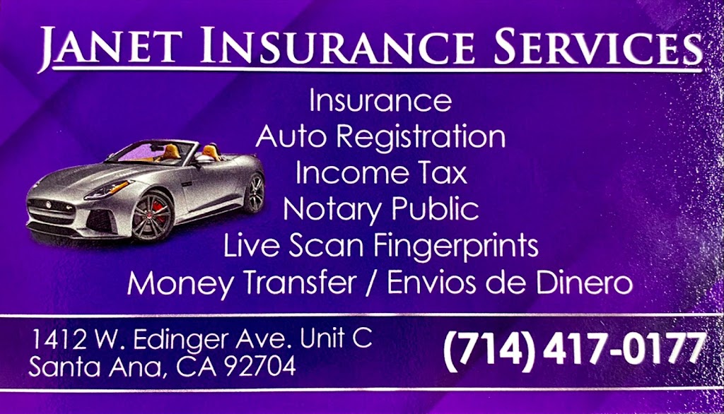 Janet Insurance Services | 1412 W Edinger Ave STE C, Santa Ana, CA 92704, USA | Phone: (714) 417-0177