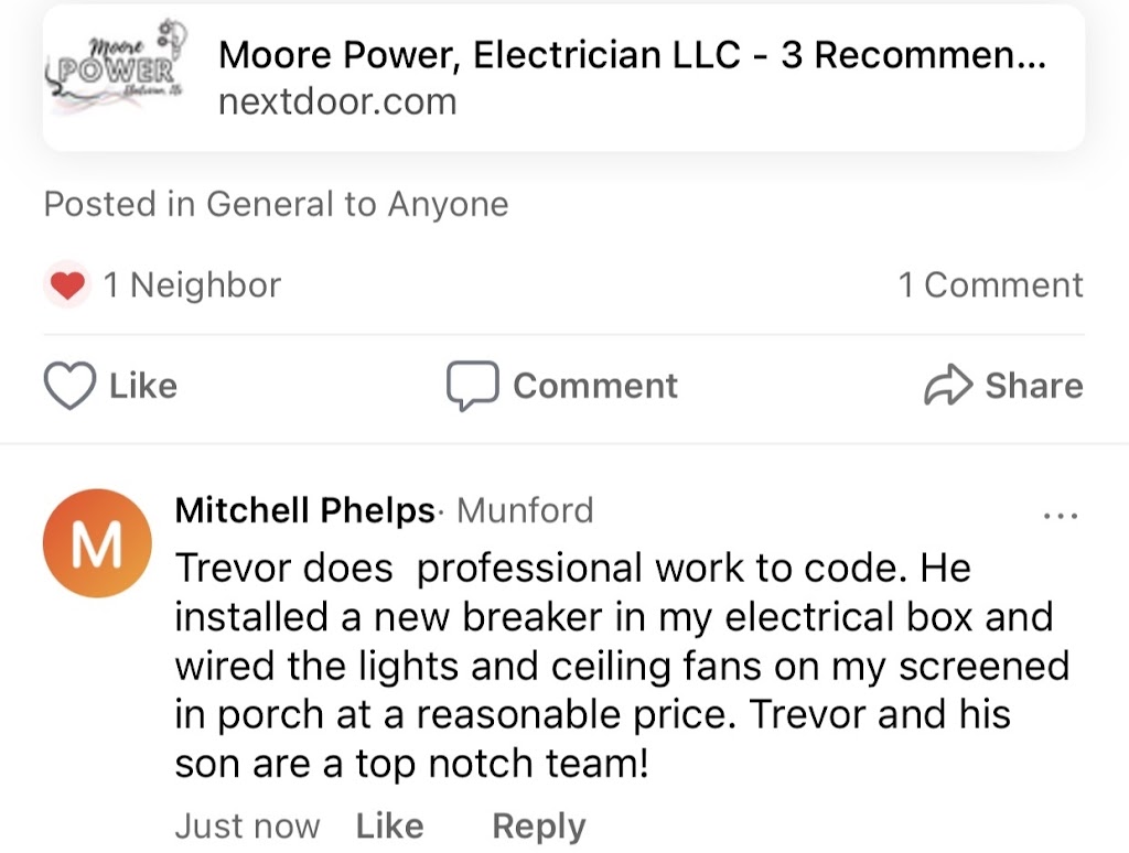 Moore Power, Electrician LLC | 252 McCormick Rd, Munford, TN 38058, USA | Phone: (901) 628-2087