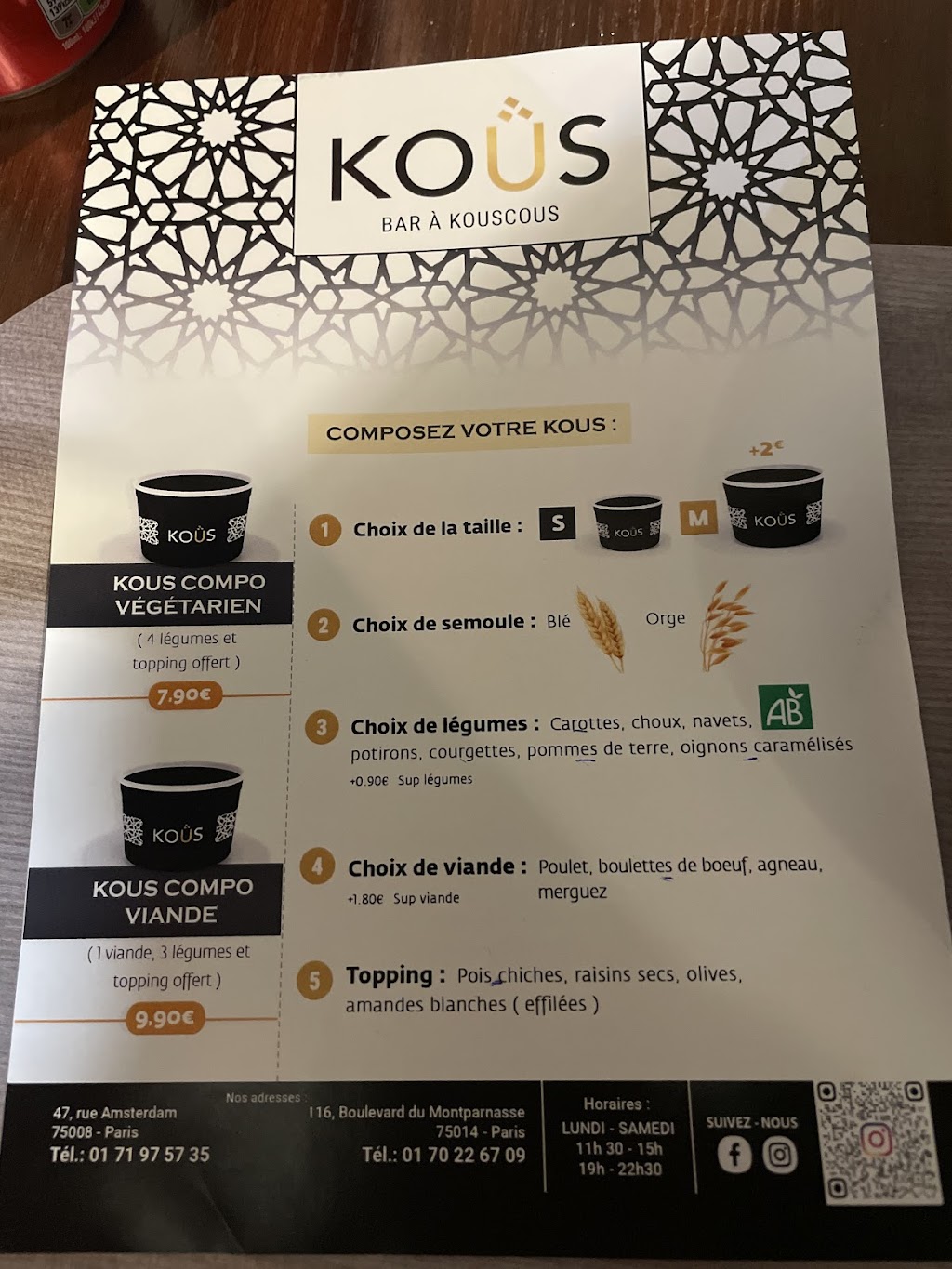 KOUS - Bar à Couscous (75008) | 47 Rue dAmsterdam, 75008 Paris, France | Phone: 01 71 97 57 35