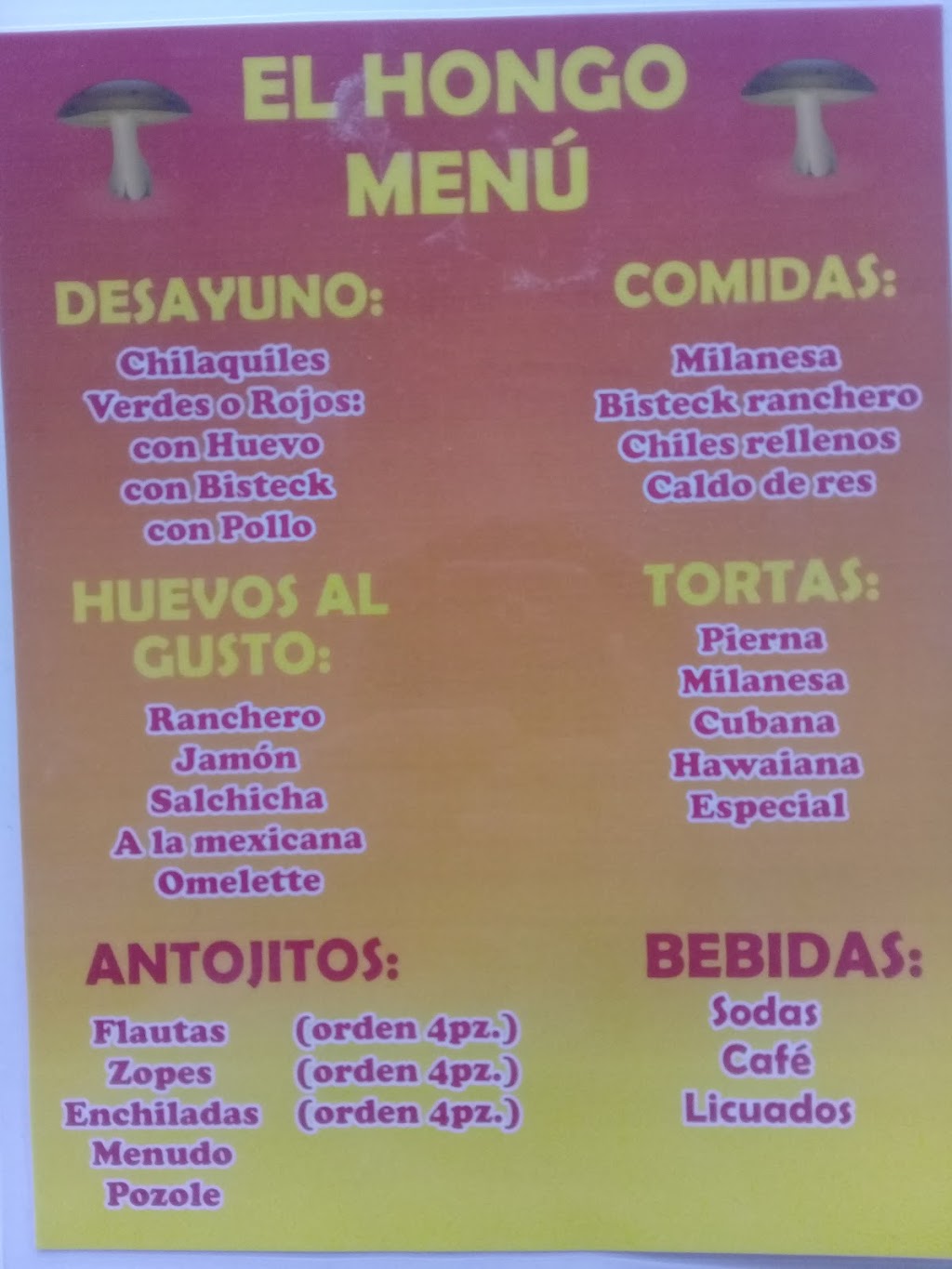 Comida El Hongo | Carr. Antigua a Tecate, Col Lomas del Valle, 22330 Tijuana, B.C., Mexico | Phone: 664 758 3370