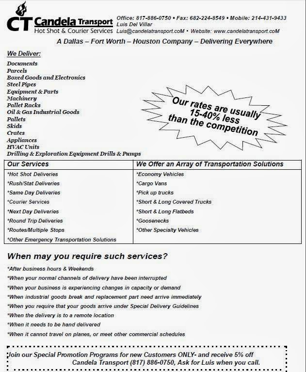 Candela Transport - Hot Shot & Courier Services | 3634 Long Prairie Rd, Flower Mound, TX 75022 | Phone: (214) 431-9433