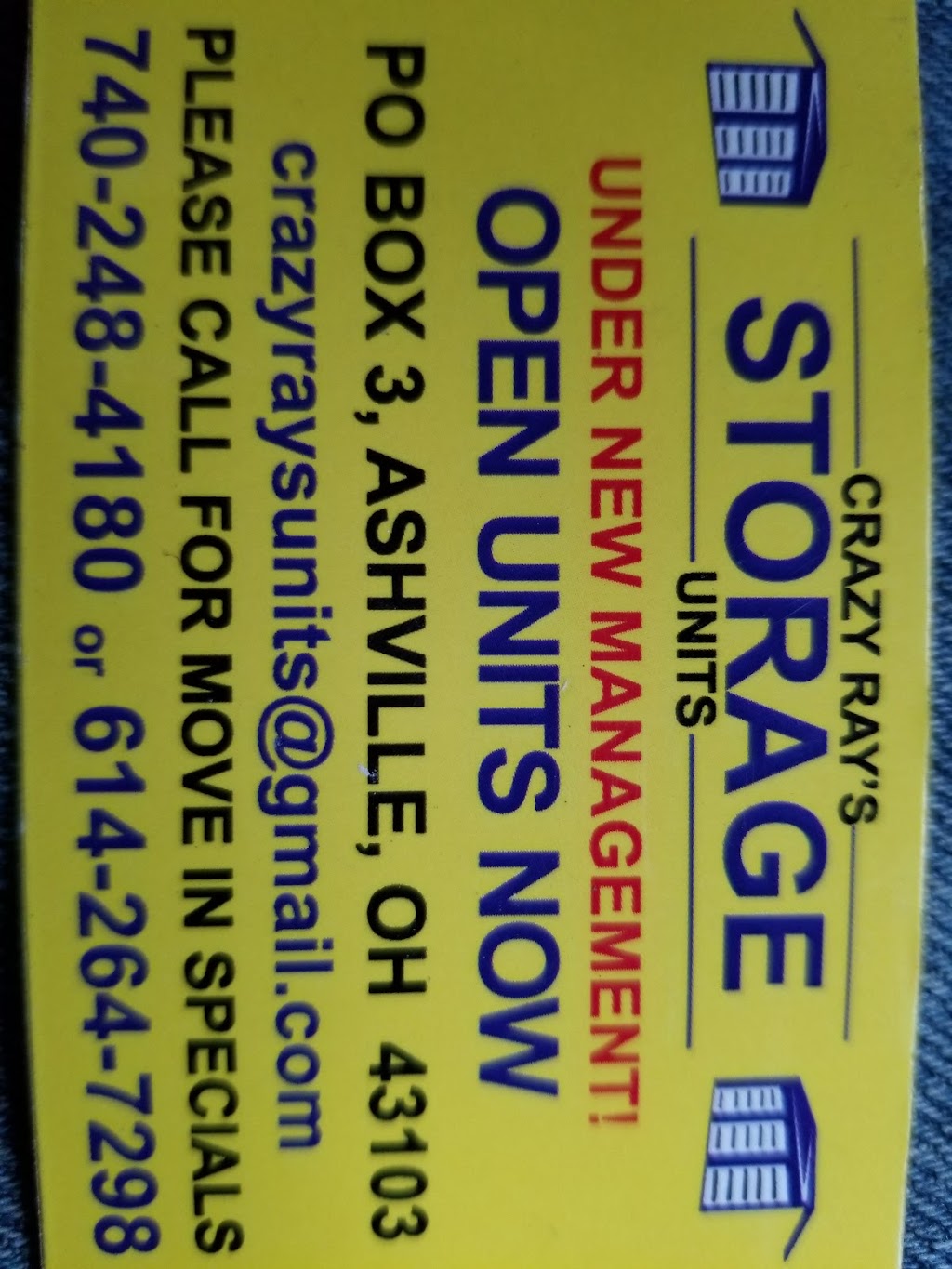 Crazy Rays Storage Units | 500 Long St, Ashville, OH 43103, USA | Phone: (614) 264-7298