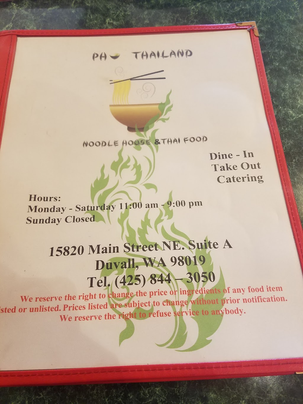 Pho Thailand | 15820 Main St NE A, Duvall, WA 98019, USA | Phone: (425) 844-3050