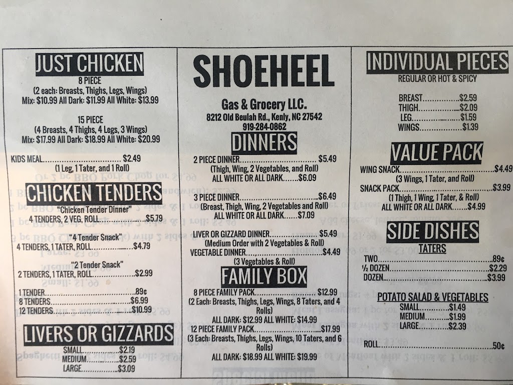 Shoeheel Gas & Grocery | 8212 Old Beulah Rd, Kenly, NC 27542, USA | Phone: (919) 284-0862