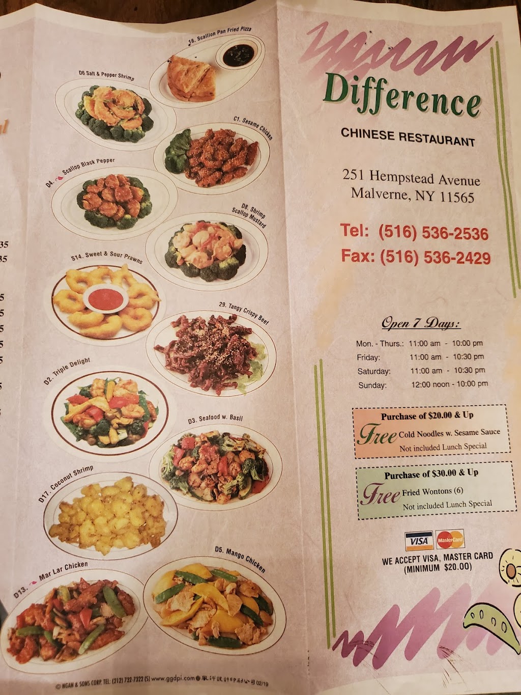 Difference Chinese Restaurant | 251 Hempstead Ave, Malverne, NY 11565, USA | Phone: (516) 536-2536