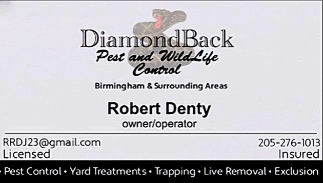 Diamondback Pest and Wildlife Control | 52888 AL-25, Vandiver, AL 35176, USA | Phone: (205) 276-1013