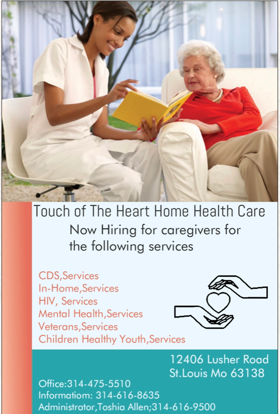 Touch of The Heart Home Health Care | 12406 Lusher Rd, St. Louis, MO 63138 | Phone: (314) 475-5510