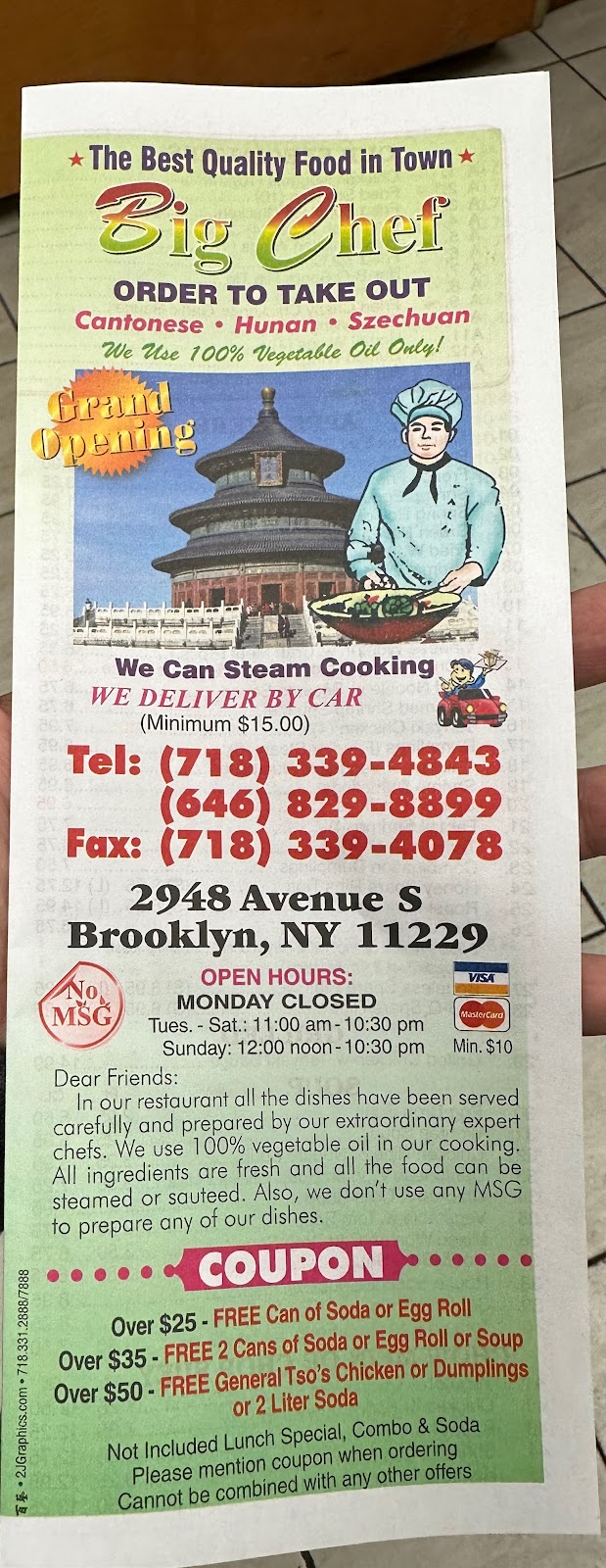 Big Chef | 2948 Ave. S, Brooklyn, NY 11229, USA | Phone: (718) 339-4843