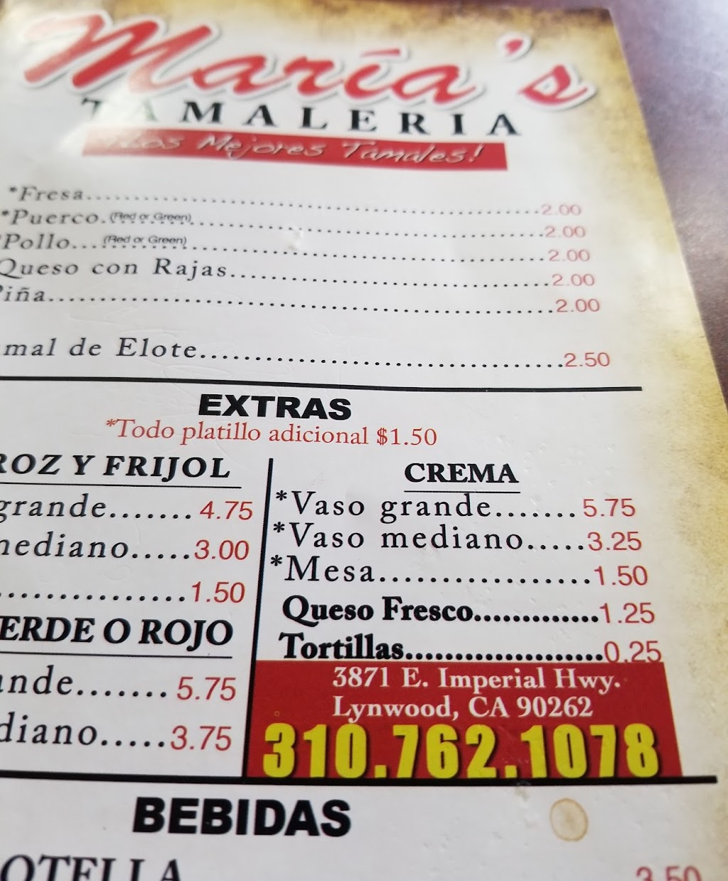 Tamalería María’s | 3871 E Imperial Hwy, Lynwood, CA 90262, USA | Phone: (310) 762-1078