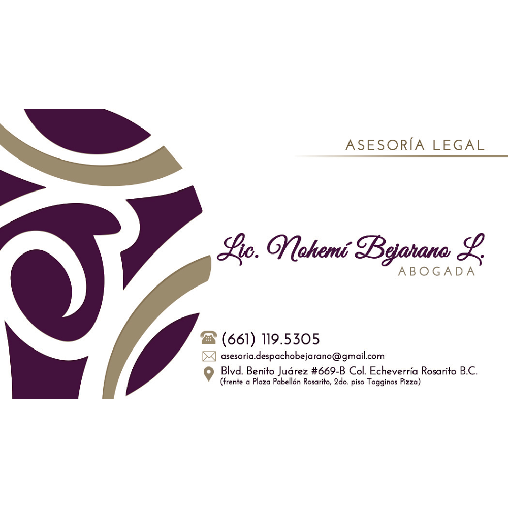 BEJARANO ABOGADOS | BOULEVARD # 669-B, Baja California, Echeverria, Benito Juárez, 22710 Plyas de Rosarito, B.C., Mexico | Phone: 661 119 5305