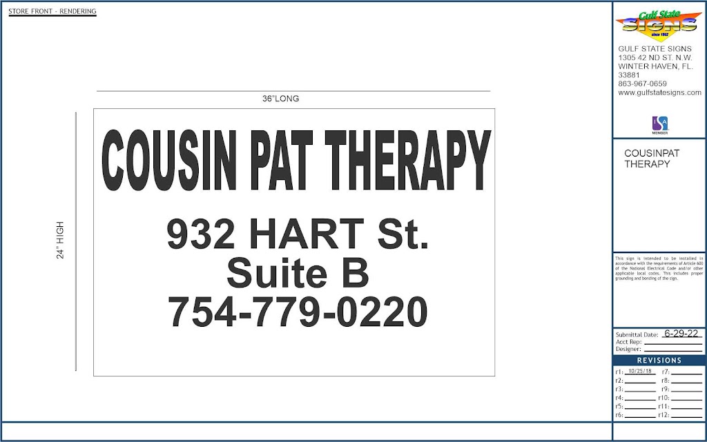 Cousin Pat Therapy | 932 Hart St, Lake Wales, FL 33859, USA | Phone: (754) 779-0220