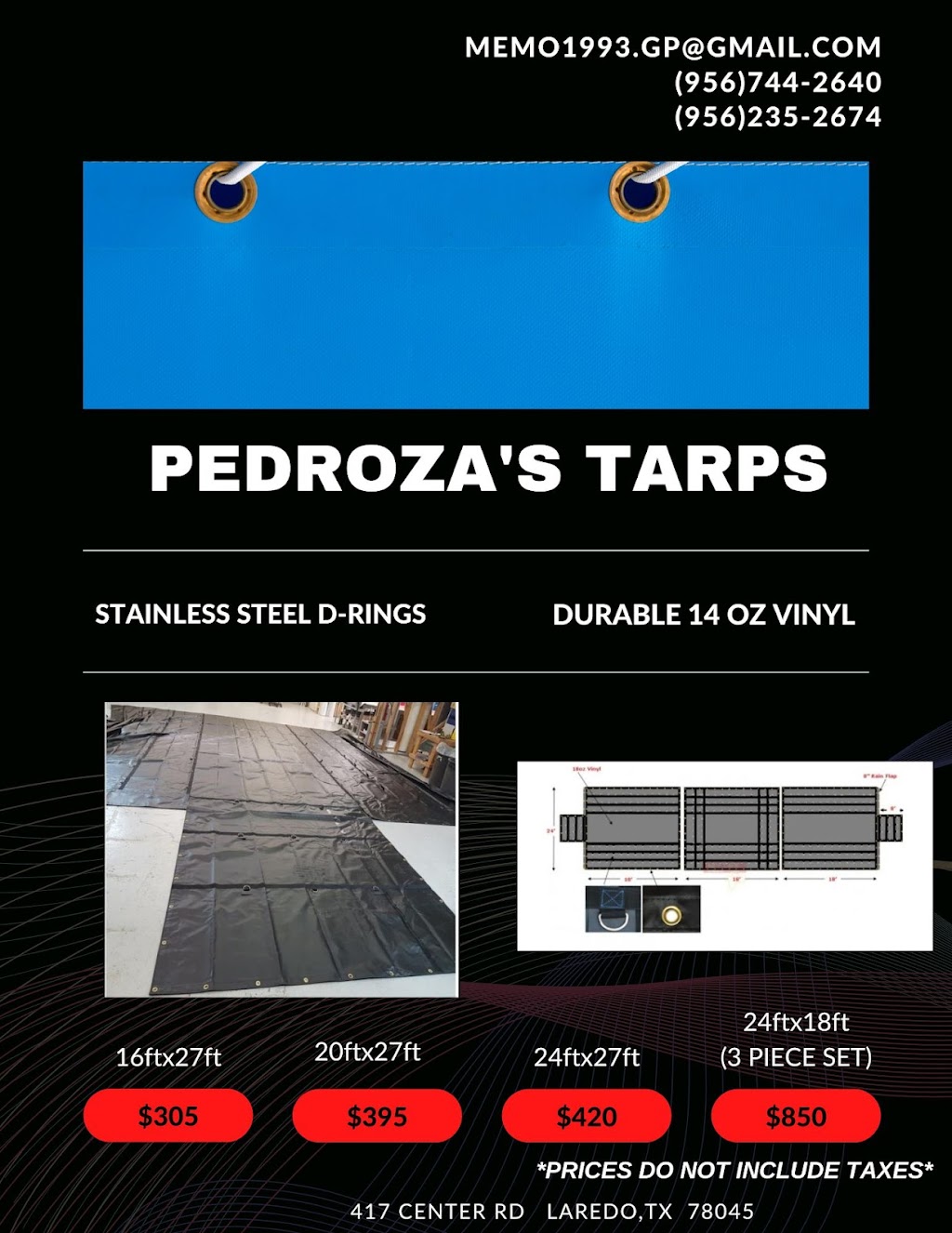 Pedrozas Tarps LLC | 417 Center Rd, Laredo, TX 78045, USA | Phone: (956) 744-2640