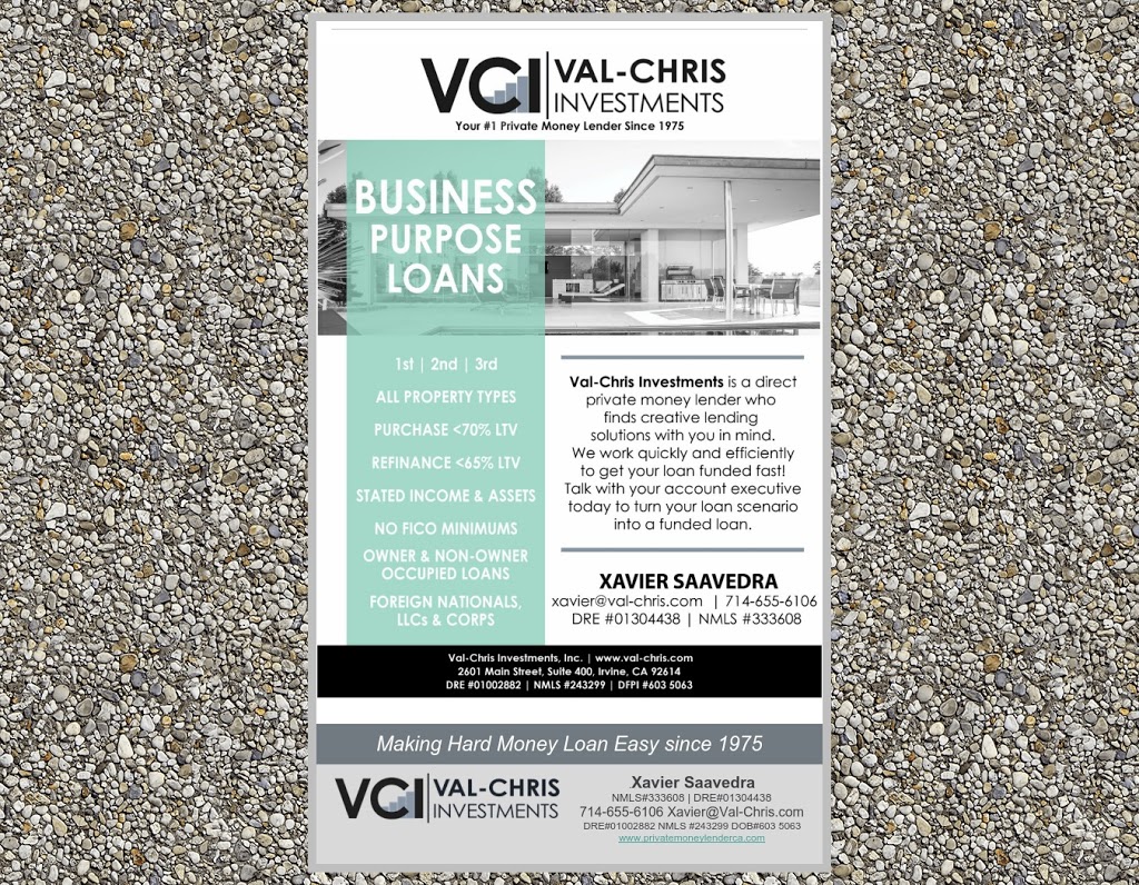 Val-Chris Investments Inc | 2601 Main St #400, Irvine, CA 92614, USA | Phone: (714) 655-6106