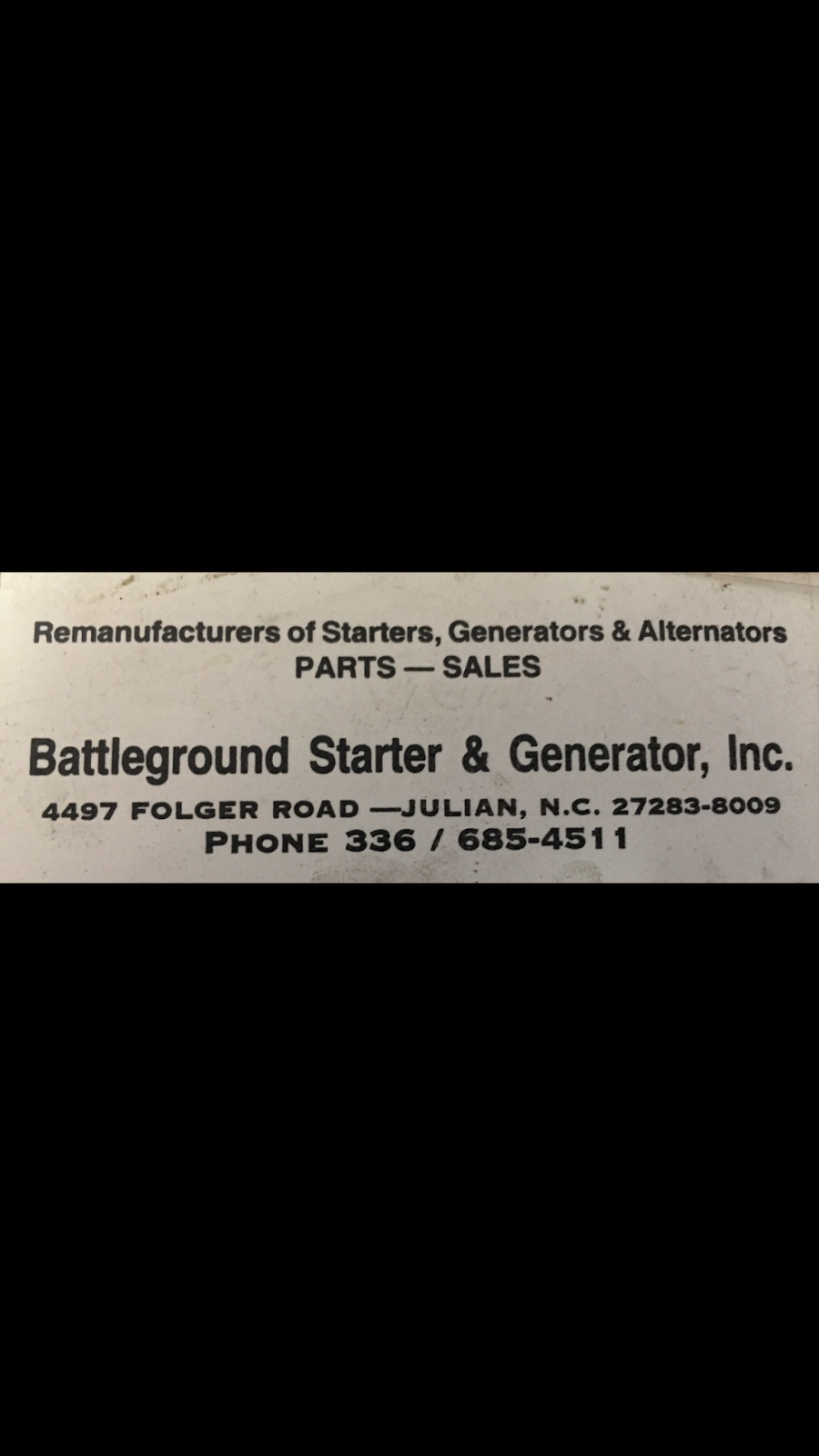 Battleground Starter & Generator | 4497 Folger Rd, Julian, NC 27283, USA | Phone: (336) 685-4511