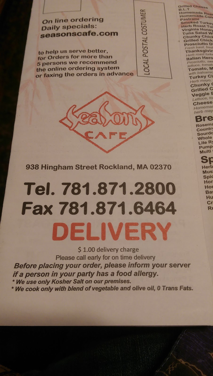 Seasons Café & Deli | 938 Hingham St, Rockland, MA 02370, USA | Phone: (781) 871-2800