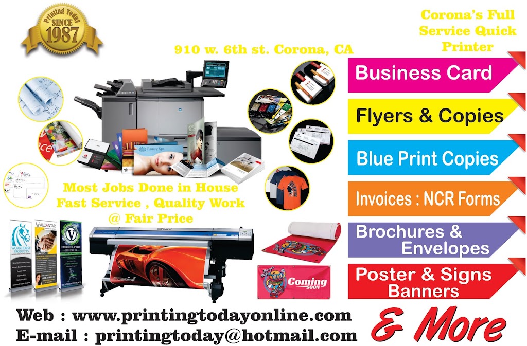 Printing Today | 910 W 6th St, Corona, CA 92882, USA | Phone: (951) 272-9620