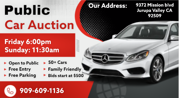 Public Car Auction | 9372 Mission Blvd, Jurupa Valley, CA 92509, USA | Phone: (909) 645-2871