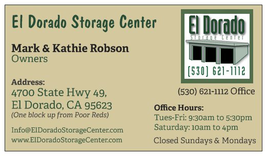 El Dorado Storage Center | 4700 CA-49, El Dorado, CA 95623, USA | Phone: (530) 621-1112