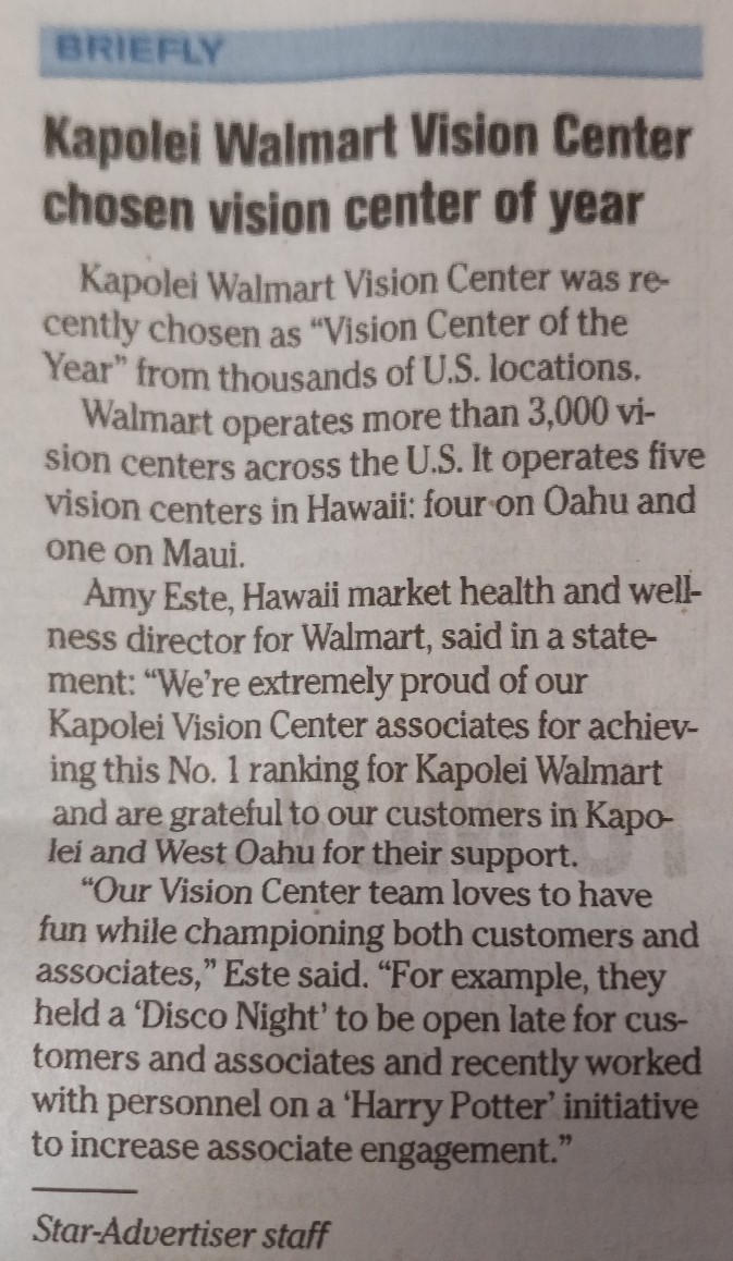 Walmart Vision & Glasses | 91-600 Farrington Hwy, Kapolei, HI 96707, USA | Phone: (808) 206-9402