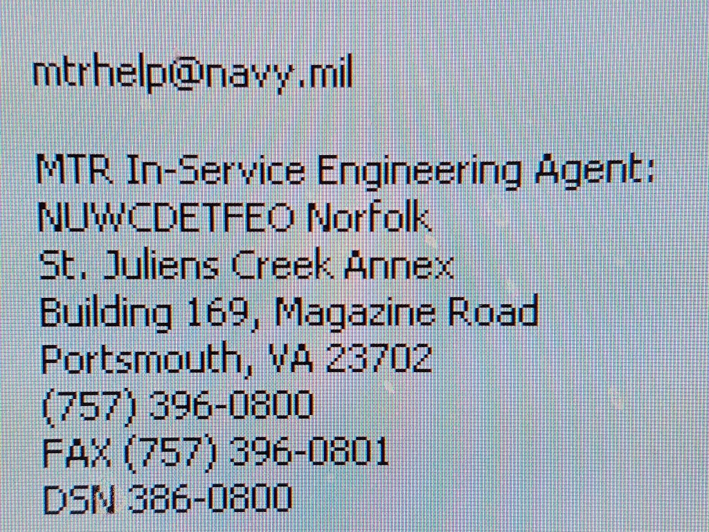 NUWC - MTR Course, NUWC DET FEO NORFOLK, St. Juliens Creek Annex | Building 169, Magazine Rd, Portsmouth, VA 23702, USA | Phone: (757) 396-0800