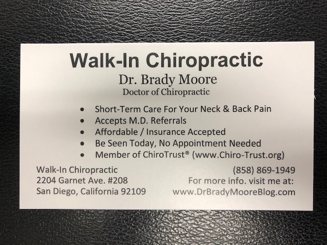 Walk-In Chiropractic | 2204 Garnet Ave #203, San Diego, CA 92109 | Phone: (858) 869-1949