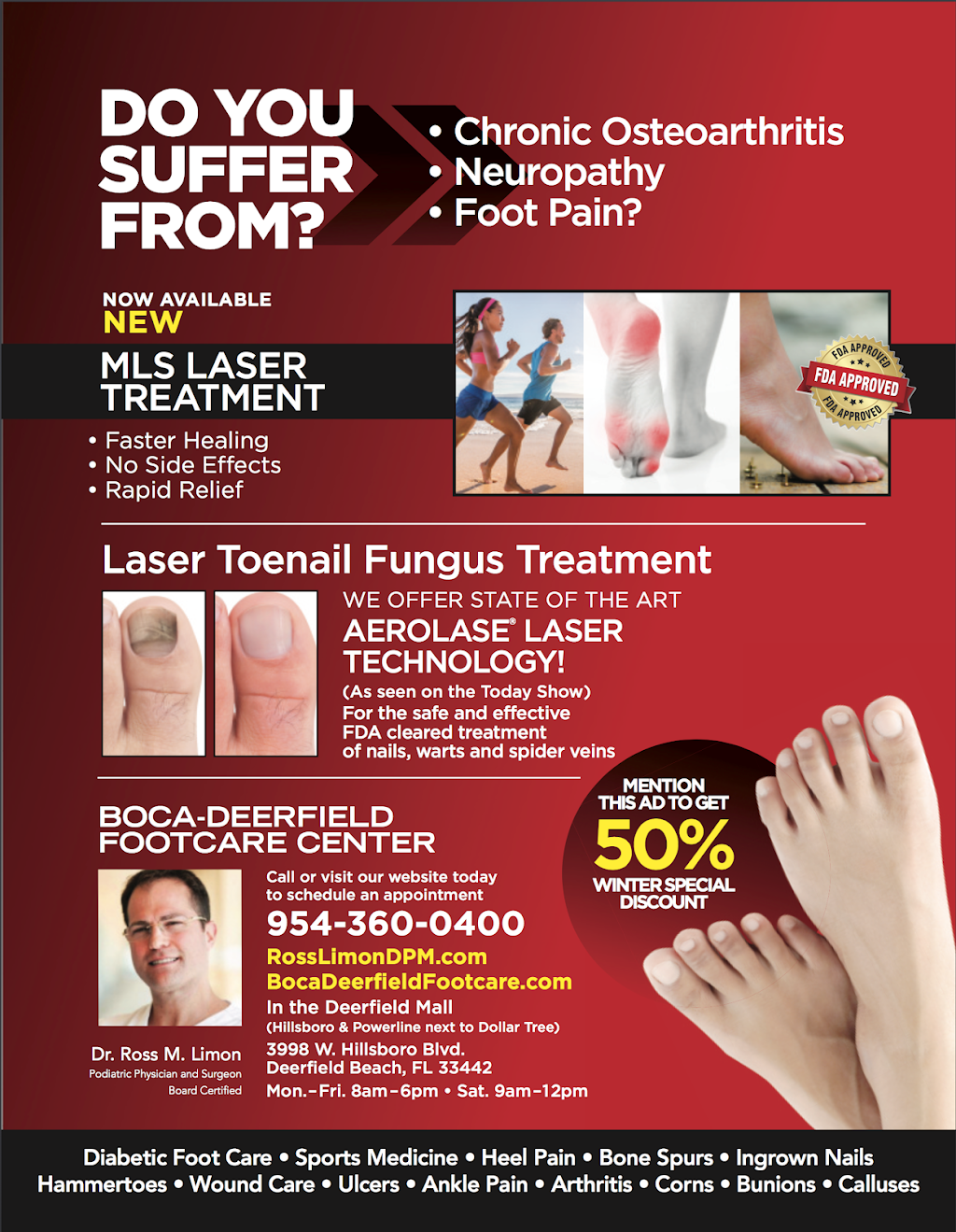 Boca Deerfield Foot Care Center | 3998 W Hillsboro Blvd, Deerfield Beach, FL 33442, USA | Phone: (954) 360-0400
