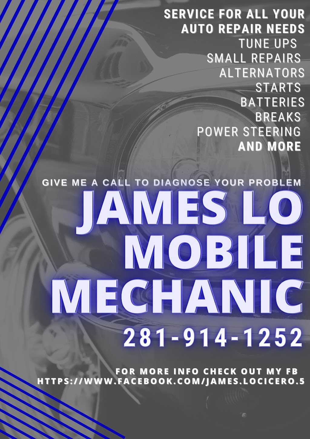 Mobile mechanic james | 17714 Red Oak Dr, Houston, TX 77090, USA | Phone: (281) 914-1252