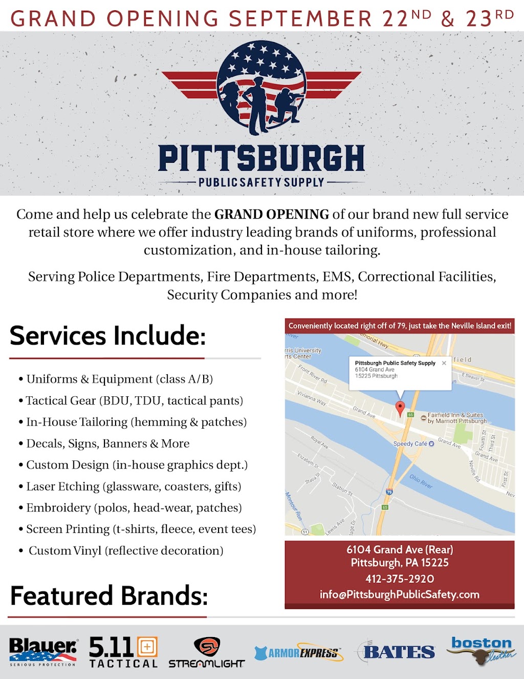 Pittsburgh Public Safety Supply Inc. | 6104 Grand Ave, Pittsburgh, PA 15225, USA | Phone: (412) 375-2920