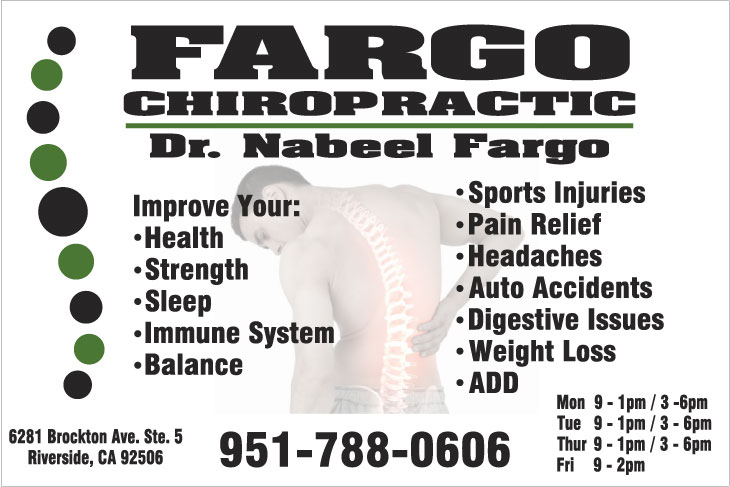 Fargo Chiropractic | 6281 Brockton Ave STE 5, Riverside, CA 92506, USA | Phone: (951) 788-0606