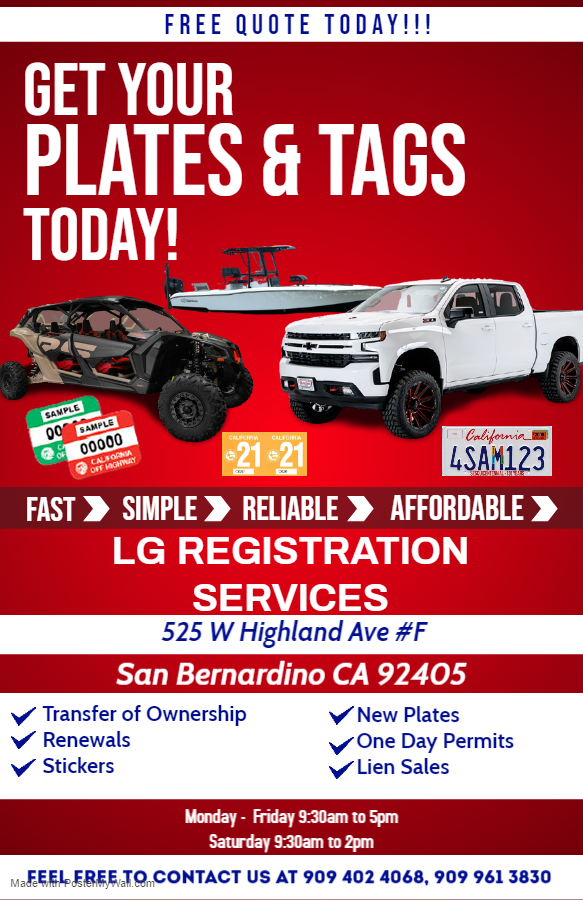 QUICKSTOP Registration Services | 909 W 2nd St, San Bernardino, CA 92410, USA | Phone: (909) 402-4068