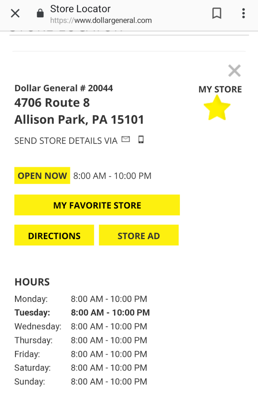 Dollar General | 4706 State Hwy 8, Allison Park, PA 15101, USA | Phone: (412) 453-6455