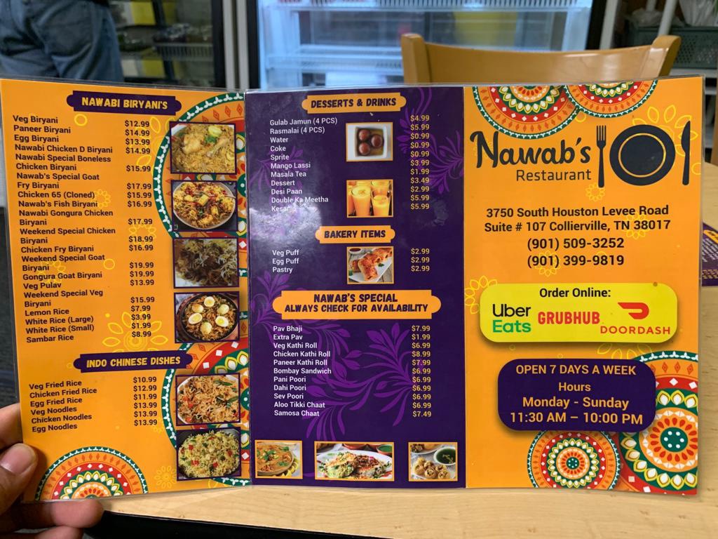 Nawabs Restaurant | 3750 S Houston Levee Rd Suite # 107, Collierville, TN 38017, USA | Phone: (901) 509-3252